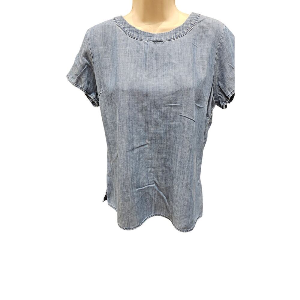 Banana republic sz 10 casual minimalist chambray lyocell blue popover top EUC #